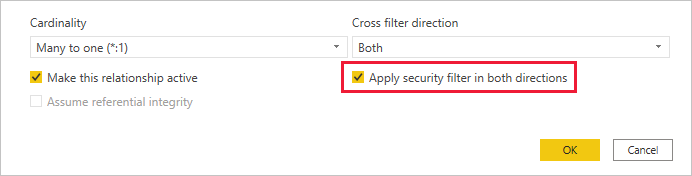 Screenshot of selected apply security filter checkbox.