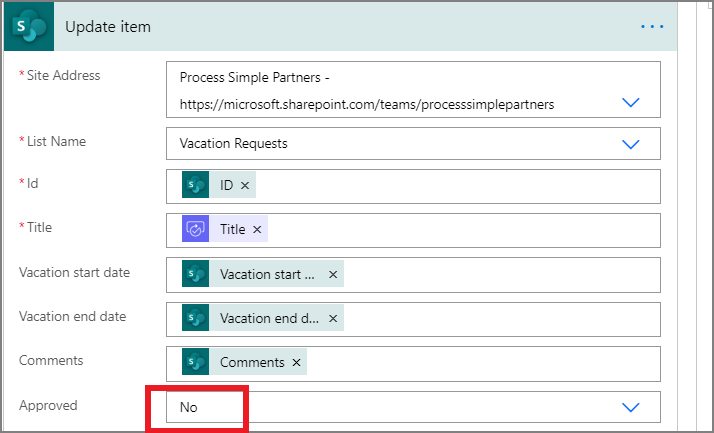 update sharepoint for rejected requests.