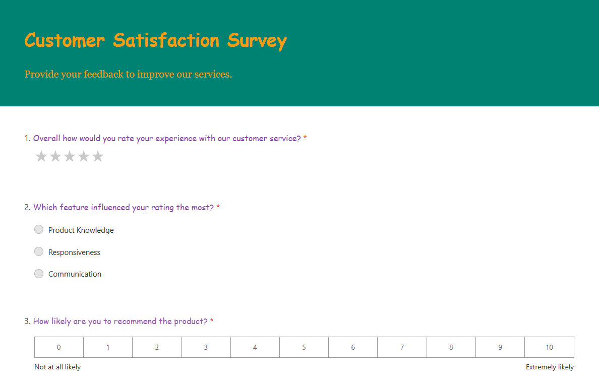 Formatting applied to a survey.