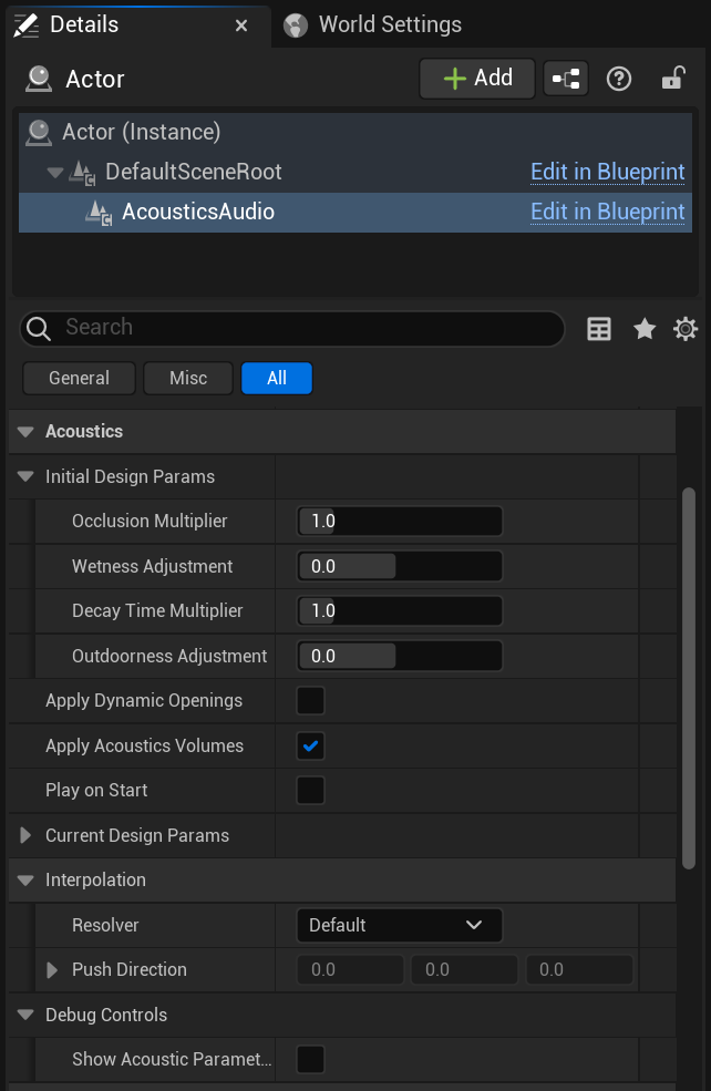 Screenshot of Unreal Audio Component Controls