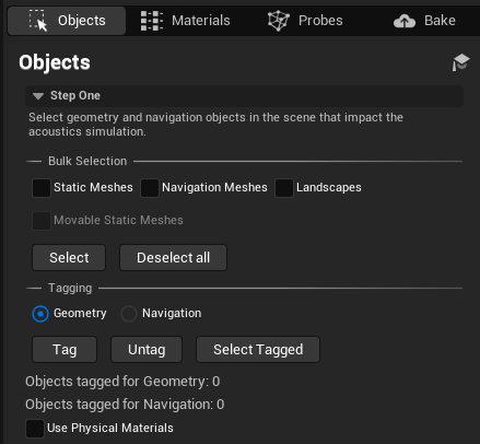 Unreal objects tab