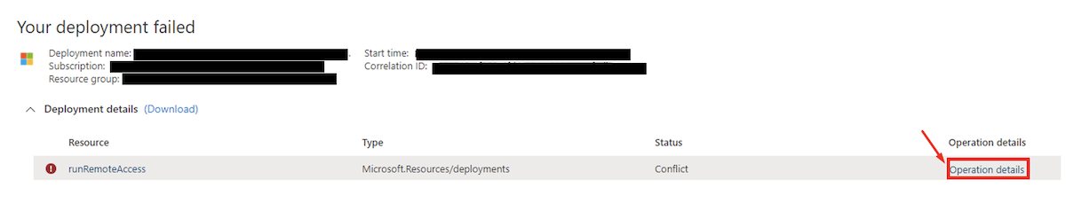 Screenshot showing how to see why VM deployment failed