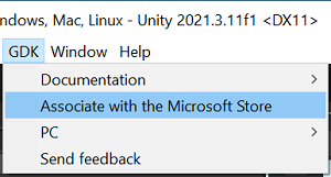Screenshot of the UI for Associate with the Microsoft Store menu option