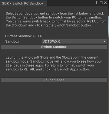 Screenshot of the UI for Switch Sandbox