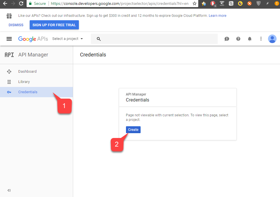 Google API Manager create new credentials
