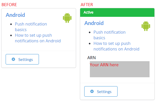 PlayFab Settings - Push Notifications - Android