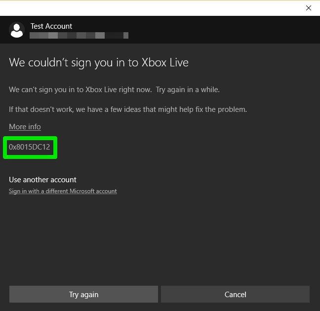 messaggio di errore dell'abbonamento a Xbox Live