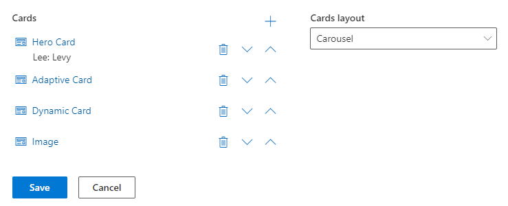 screenshot of the adaptive cards