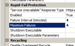 Screenshot of Advanced Settings dialog box displaying Maximum Failures highlighted.