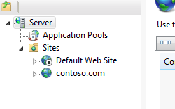 Screenshot of the Commands tab in sites Home pane.