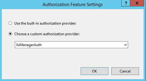 Screenshot of the Authorization Feature Settings dialog box.