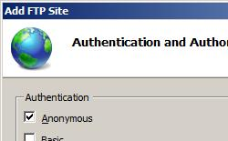 Image of Authentication and Authorization settings displaying Anonymous option selected.