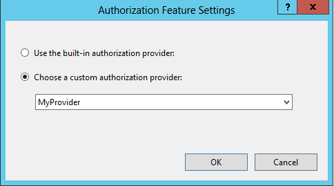 Screenshot of the Choose a custom authorization provider option being selected.
