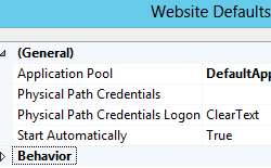 Screenshot that shows the Web Site Defaults dialog box, with the General node expanded.