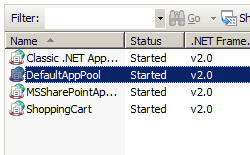 Image of Connections pane displaying App Default Pool option highlighted.
