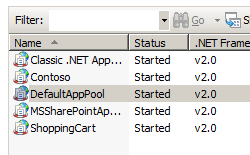 Image of Application Pools pane showing Default App Pool highlighted.
