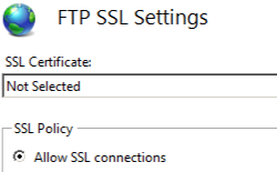 Screenshot that shows the F T P S S L Settings pane. Allow S S L connections is selected.