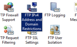 Screenshot of the Home pane with the F T P I P v 4 Address and Domain Restrictions feature being highlighted.
