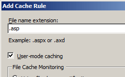 Screenshot of the Add Cache Rule dialog box, showing the File name extension field.