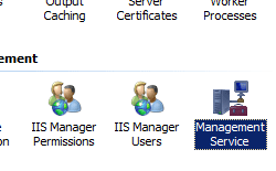 Screenshot shows Server Home pane with Management Service feature selected.