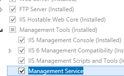 Screenshot of Server roles page showing Management Tools pane expanded and Management Service selected.