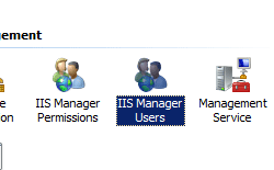Screenshot of servers Home pane displaying I I S Manager Users highlighted.