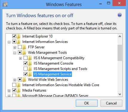 Screenshot of Management Service selected in a Windows 8 interface.