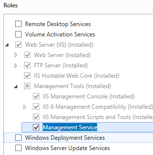 Screenshot of Management Service selected in a Windows Server 2012 interface.