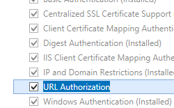 Image of Web Server and Security pane expanded with U R L Authorization highlighted.