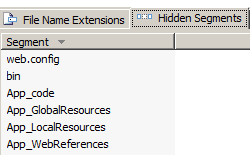 Screenshot of Hidden Segment tab in the Request Filtering pane showing Add Hidden Segment option in the Actions pane.