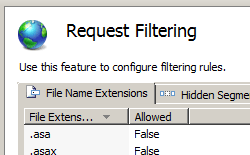 Image of Request Filtering page displaying Edit Feature Settings in the Actions pane.