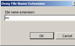 Image of Deny File Name Extension dialog box displaying file name extension typed in the respective field.