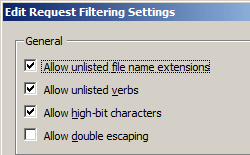 Screenshot of the Edit Request Filtering Settings dialog box, showing four selectable fields.