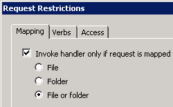 Screenshot shows the Request Restrictions window with File or folder radio button selected.