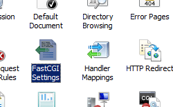 Screenshot shows the Home pane highlighting Fast C G I Settings folder.