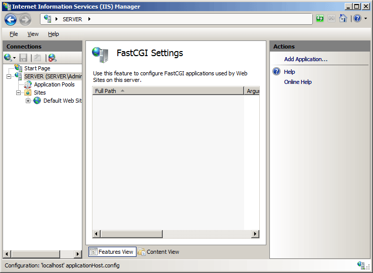 Screenshot of the Fast C G I Settings page in I I S Manager.