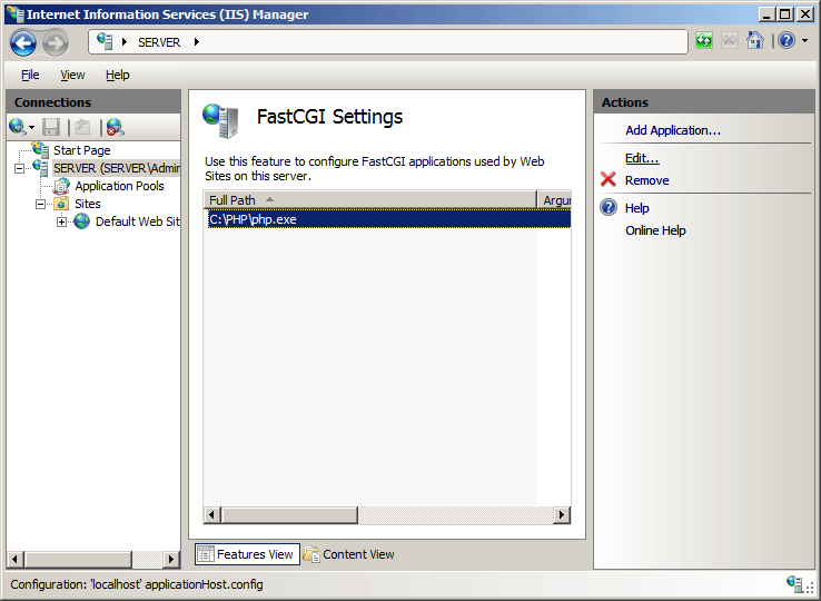 Screenshot of the Fast C G I Settings page within I I S Manager.