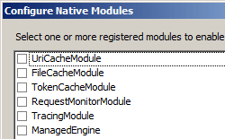 Screenshot of the Configure Native Modules dialog box.