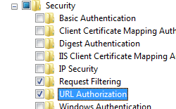 Screenshot that shows U R L Authorization selected for Windows Windows Vista or Windows 7.