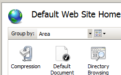 Screenshot that shows the Default Web Site Home pane. MIME Types is selected.