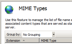 Screenshot that shows the MIME Types pane.