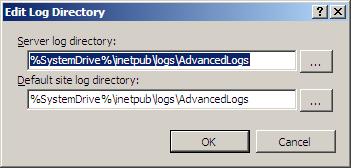 Screenshot of the Edit Log Directory dialog box with the server log directory path information being highlighted.