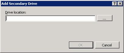 Screenshot of the Add Secondary Drive dialog box. The Drive location box is shown.