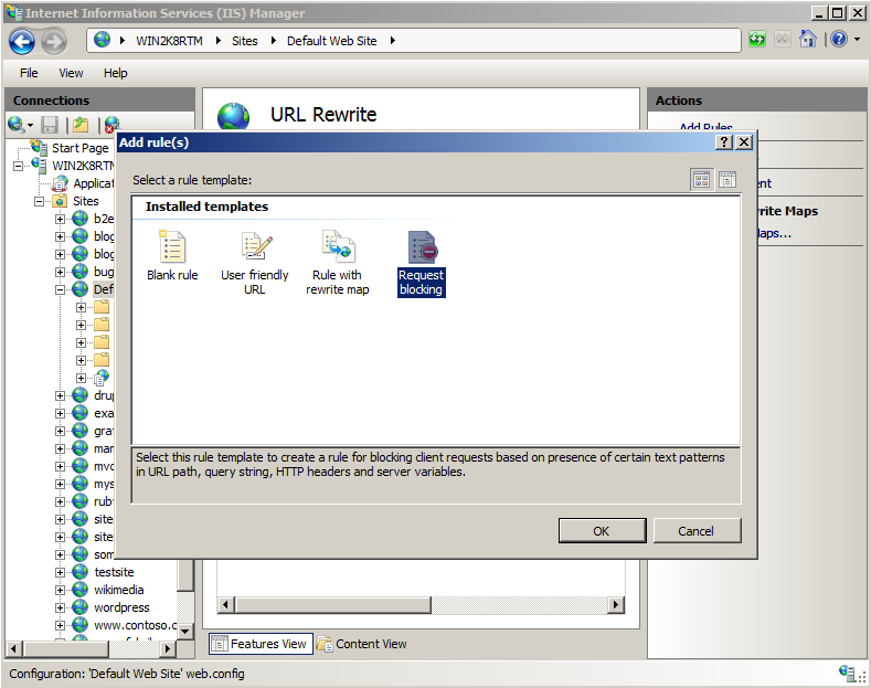Screenshot of the Add Rules dialog box. Request Blocking is selected.