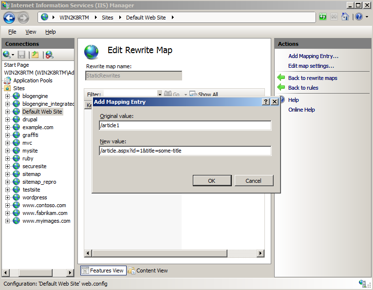 Screenshot of the Add Mapping Entry dialog showing the Original value and New value fields.
