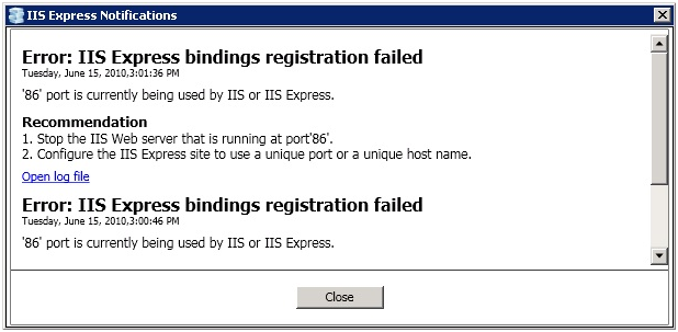 Screenshot of the detailed error message dialog box.