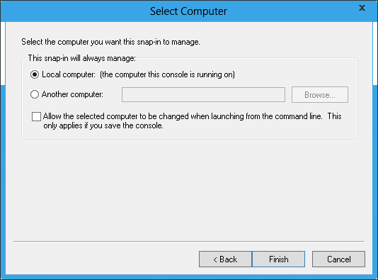 Screenshot that shows the Select Computer dialog box. Local computer is selected.
