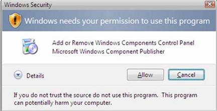 Screenshot of the Windows Security alert dialog box. The warning says that Windows needs your permission to use this program. The Allow button is located at the bottom.