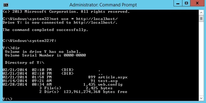 Screenshot that shows Command Prompt. The Directory of the Y drive is shown.