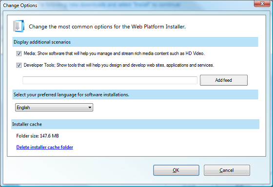 Screenshot of the Web P I change options dialog box.